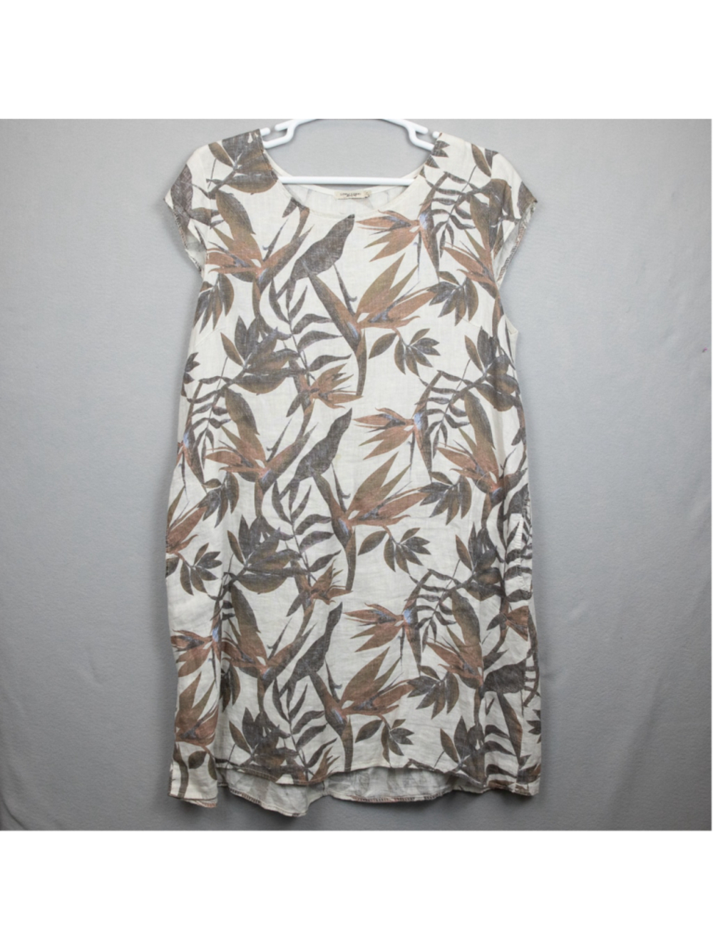 Lungo L'Arno beige floral linen cap sleeve shift dress-2X